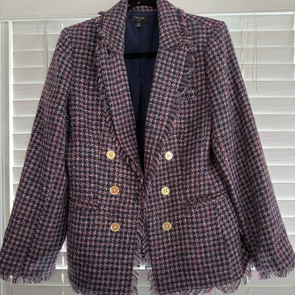 EUC Tahari ASL Fringed Tweed Blazer (Size: 12) - Picture 2 of 6